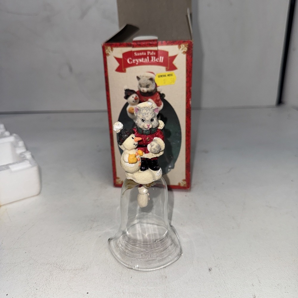 - Santa Pals Crystal Bells: Cat With Boxes NOS